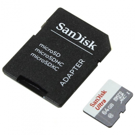 SANDISK SDSQUNR-064G Tarjeta de Memoria SanDisk Ultra 64GB microSD XC con Adaptador/ Clase 10/ 100MB/s